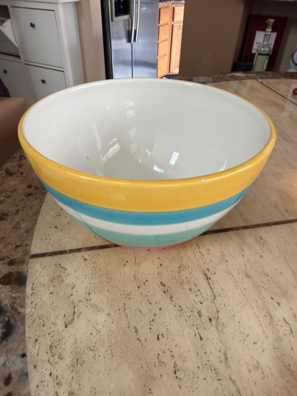 Crate&Barrel Ceramic Mixing Bowl in Yellow, Turquoise and White